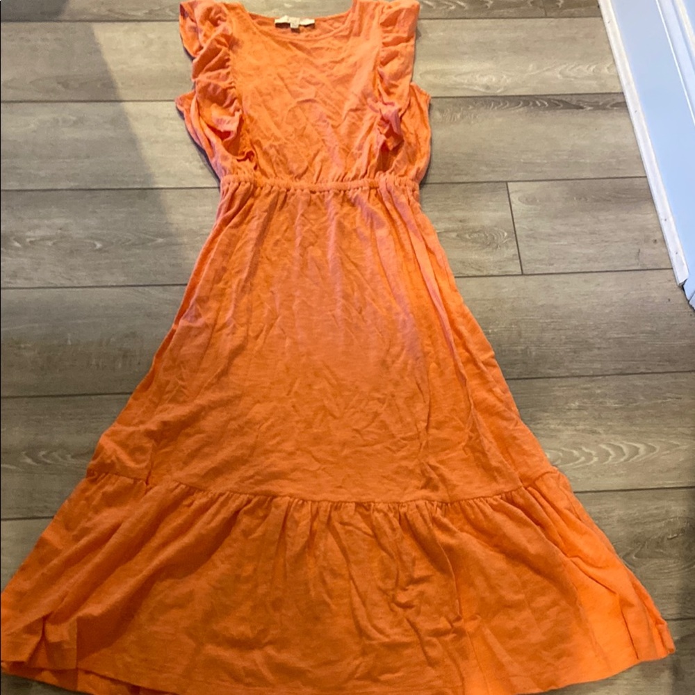 LOFT Orange Sleeveless Midi Sundress with Flutter Sleeves